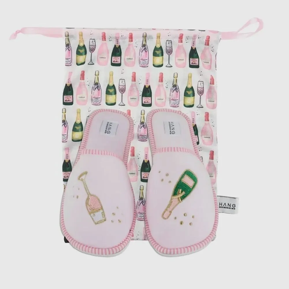 Champagne Lover’s Slipper And Pouch Set. Size large (10/11)